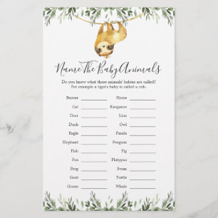luiaard dieren Baby shower naam de baby dieren
