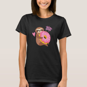 Luiaard eet een roze donut Schattig dier voor vrou T-shirt
