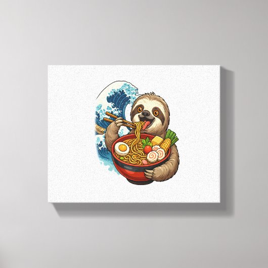 Luiaard eet Japanse Ramen Canvas Afdruk (Voorkant)