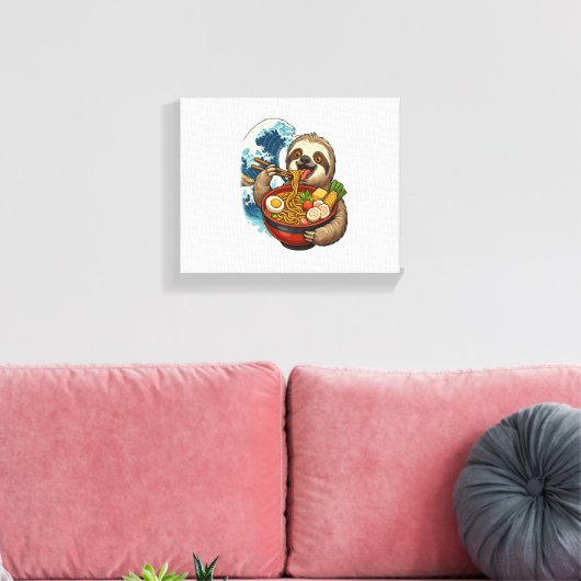 Luiaard eet Japanse Ramen Canvas Afdruk (Insitu (Woonkamer))