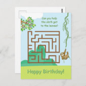 Luiaard en bladeren, doolhof puzzel verjaardags br briefkaart (Voorkant / Achterkant)