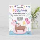 Luiaard en Eenhoring Zomer Zwembad Feest Verjaarda Kaart (Staand voorkant)