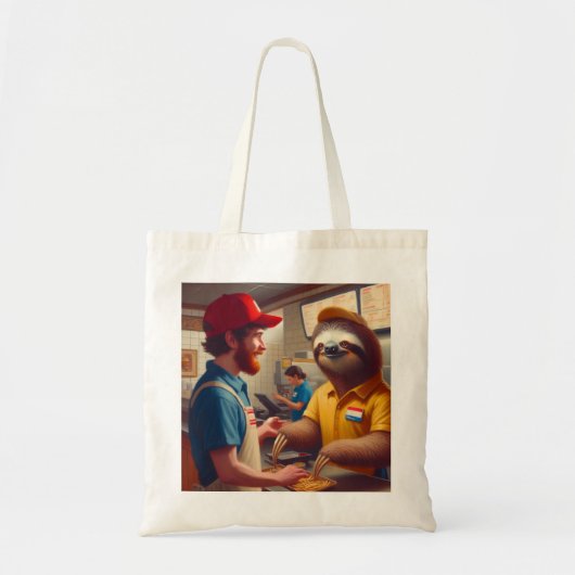 luiaard fastfoodmedewerker tote bag (Voorkant)