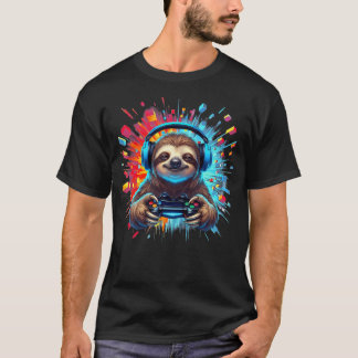 Luiaard Gamer Kleurrijke Videogame Liefhebber T-shirt