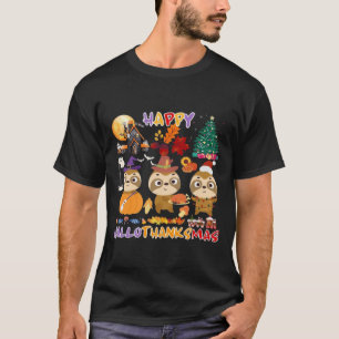 Luiaard Gelukkig Hallothanksmas Grappig Halloween T-shirt
