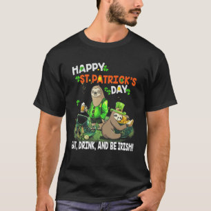 Luiaard Gelukkige St. Patrick's Dag Eet Drink En W T-shirt