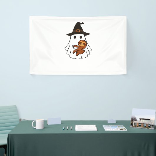 Luiaard Halloween Ghost Witch Pet Dierenvrienden B Spandoek (Beurs)