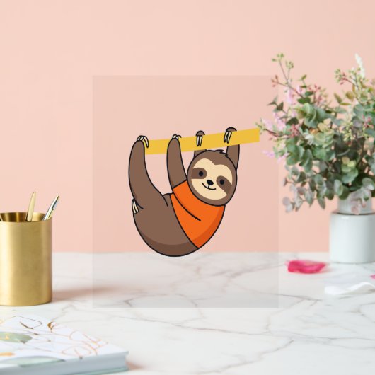 Luiaard Hangen op Branch met Sinaasappel Acryl Bord (Huwelijk)