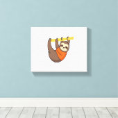 Luiaard Hangen op Branch met Sinaasappel Canvas Afdruk (Insitu (Houten vloer))