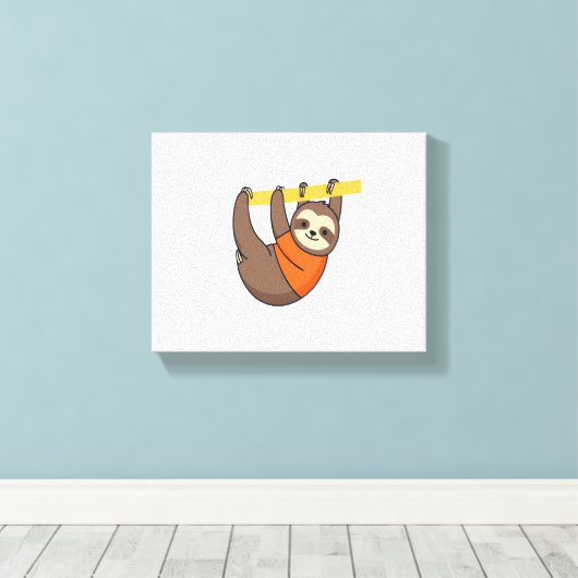 Luiaard Hangen op Branch met Sinaasappel Canvas Afdruk (Insitu (Houten vloer))