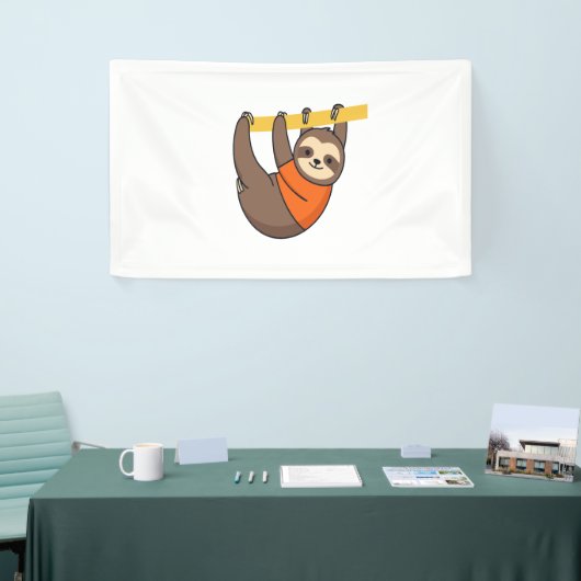 Luiaard Hangen op Branch met Sinaasappel Spandoek (Beurs)