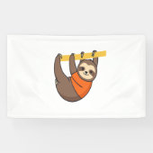 Luiaard Hangen op Branch met Sinaasappel Spandoek (Horizontaal)