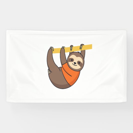 Luiaard Hangen op Branch met Sinaasappel Spandoek (Horizontaal)