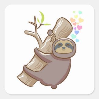 Luiaard hangend aan een tak vierkante sticker