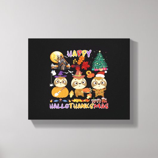 Luiaard Happy Hallothanksmas Grappig Halloween Tha Canvas Afdruk (Voorkant)