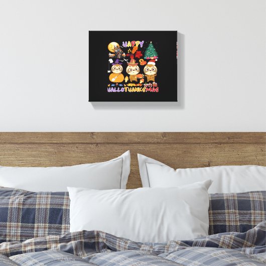 Luiaard Happy Hallothanksmas Grappig Halloween Tha Canvas Afdruk (Insitu (Slaapkamer))