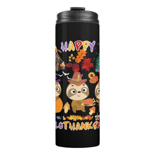 Luiaard Happy Hallothanksmas Grappig Halloween Tha Thermosbeker (Voorkant)