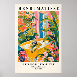 Luiaard in badkuip kunstprint, Matisse print, Badk Poster