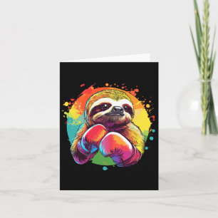 Luiaard in bokshandschoenen regenboog achtergrond kaart