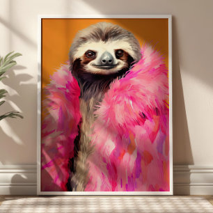 Luiaard in Roze Bont Dier Mode Art Print