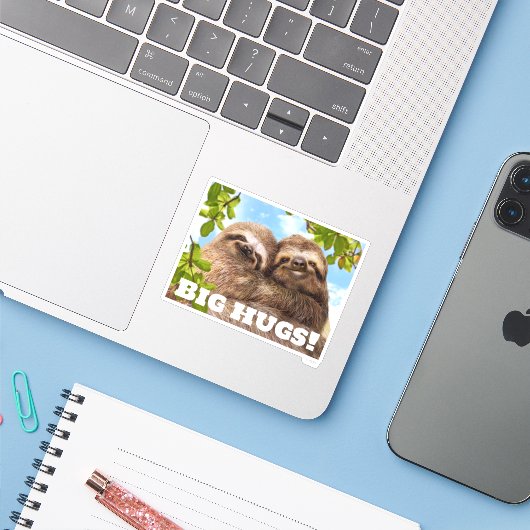 Luiaard Koppel Sticker (Laptop met iPhone)