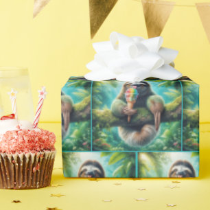 Luiaard likken van een regenboog ijs kegel cadeaupapier