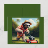 Luiaard maaien gazon briefkaart (Voorkant / Achterkant)