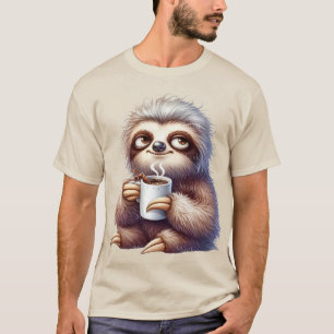 Luiaard met een kopje koffie t-shirt