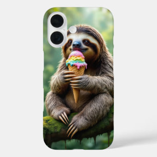 Luiaard met een regenboog ijskegel iPhone 16 hoesje