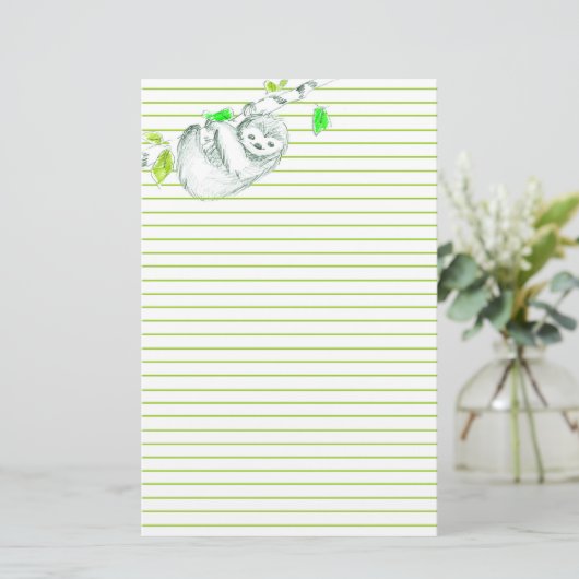 luiaard met groene voering briefpapier (Staand voorkant)