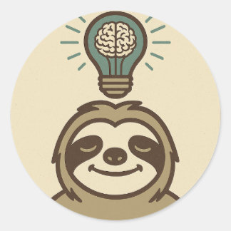 Luiaard met hersenen in een gloeilamp ronde sticker
