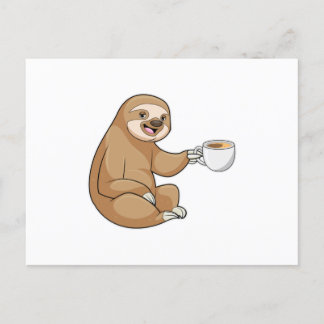 Luiaard met kopje koffie briefkaart