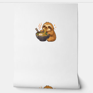 Luiaard met Noedels Ramen Kawaii Luiaard T-Shirt Behang