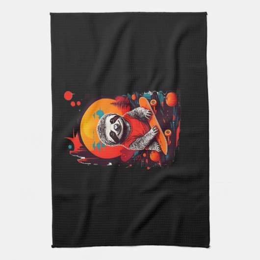 Luiaard met skateboard op Halloween Night Classic  Theedoek (Verticaal)