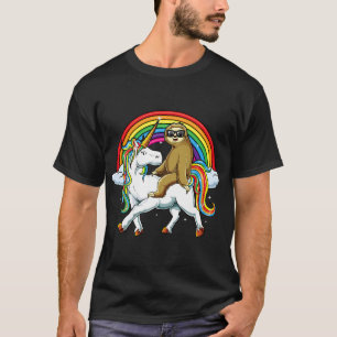 Luiaard Met Zonnebril Rijden Eenhoorn Grappig Magi T-shirt