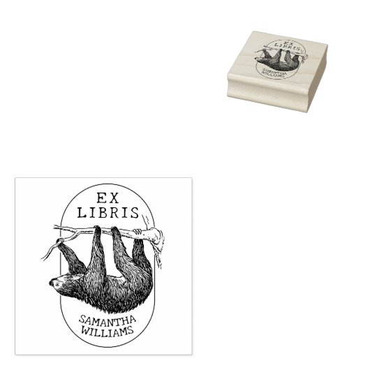  luiaard, modern ex libris boek 	rubberstempel (Gestempeld)