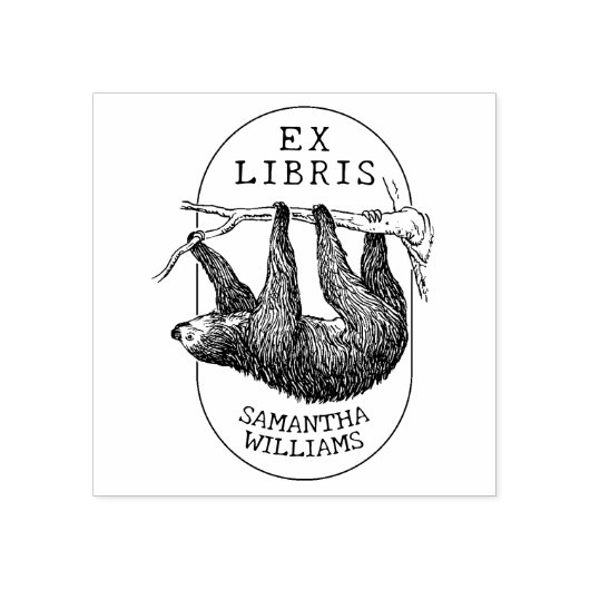 luiaard, modern ex libris boek 	rubberstempel (Afrduk)
