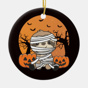 luiaard mummie pompoen luiaards gelukkig halloween keramisch ornament