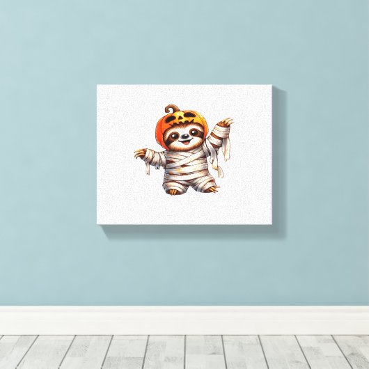 Luiaard Mummy Halloween Classic T-Shirt Canvas Afdruk (Insitu (Houten vloer))