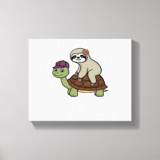 Luiaard op een schildpad Classic T-Shirt Canvas Afdruk (Voorkant)