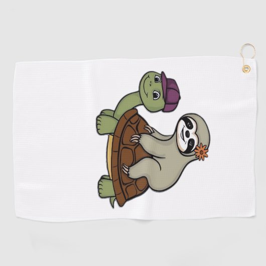 Luiaard op een schildpad Classic T-Shirt Golfhanddoek (Horizontaal)