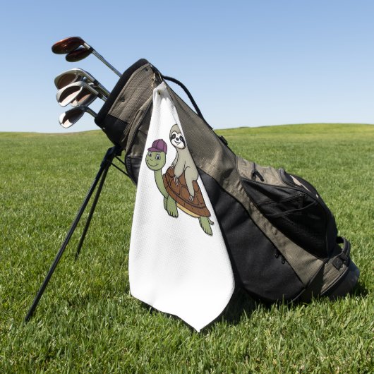 Luiaard op een schildpad Classic T-Shirt Golfhanddoek (Groen)