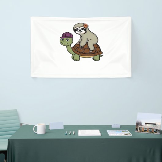 Luiaard op een schildpad Classic T-Shirt Spandoek (Beurs)