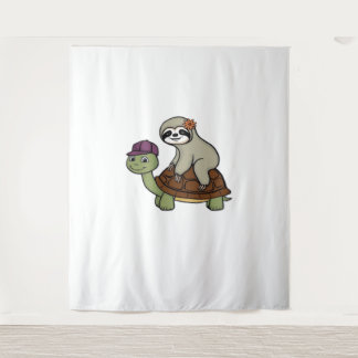 Luiaard op een schildpad Classic T-Shirt Wandkleed