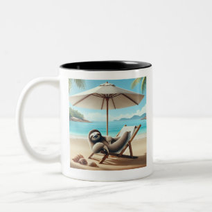 Luiaard op het strand Grappig   Tweekleurige Koffiemok