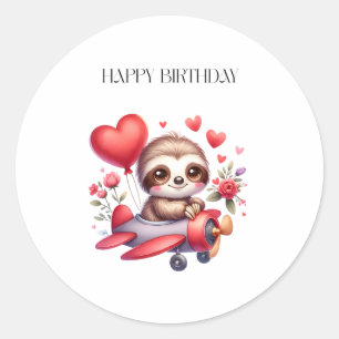 Luiaard Piloot Verjaardag Ronde Sticker