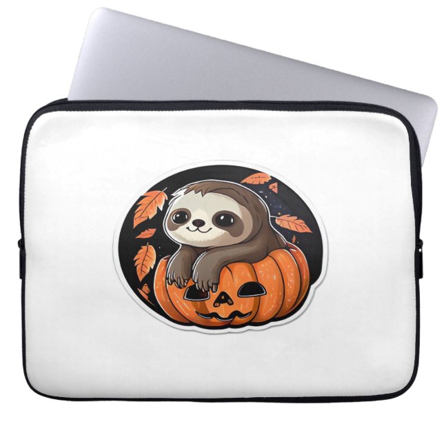 luiaard pompoen Halloween sticker Oversized T-Shir Laptop Sleeve (Voorkant)