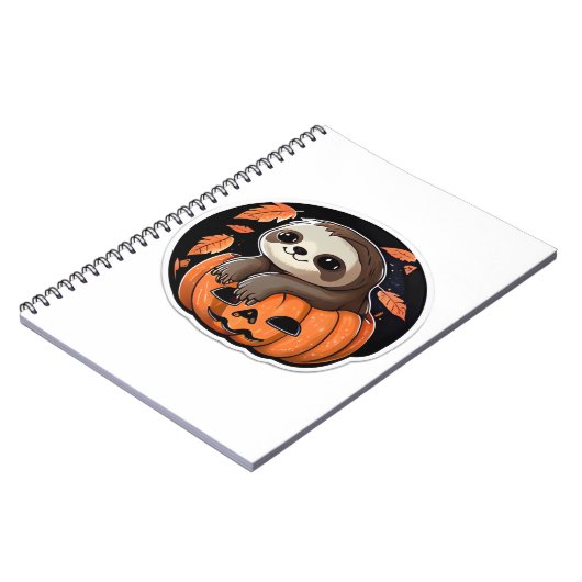 luiaard pompoen Halloween sticker Oversized T-Shir Notitieboek (Linkerzijde)
