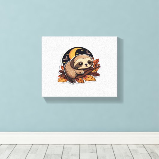 luiaard pompoen Halloween sticker stijl 2 Classic  Canvas Afdruk (Insitu (Houten vloer))