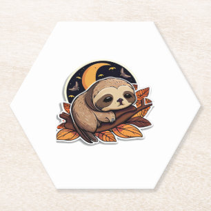 luiaard pompoen Halloween sticker stijl 2 Classic Kartonnen Onderzetters